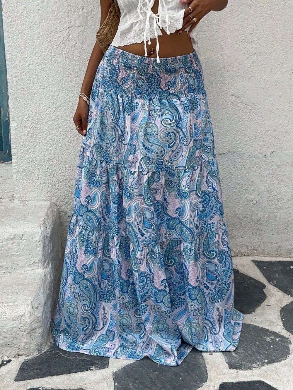 Blue Boho Women's Bohemian Floral Print Skirt - Picture 5 of 8